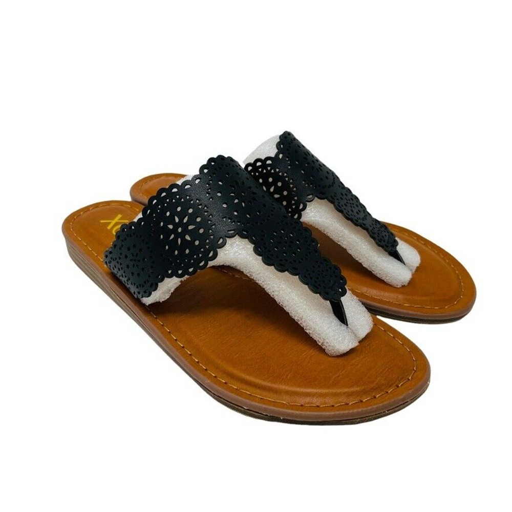 New Xoxo Womans Ramsey‎ Slide Sandals Black Cut Out Slip Ons 5M NWT